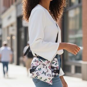 Betsy Johnson Butterfly Print Crossbody Bag with Black Strap
